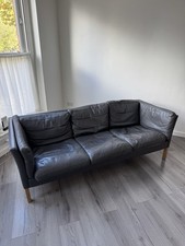 Mid Century Vintage Danish 3-Person Sofa Grey Leather