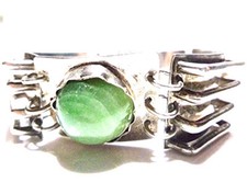 OLD MEXICO MEXICAN MODERN MODERNIST STERLING SILVER GREEN STONE BRACELET 7"