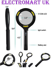 LED COB ILLUMINATED HAND HELD MAGNIFIER MAGNIFYING GLASS LIGHT 3 X MAGNIFICATION
