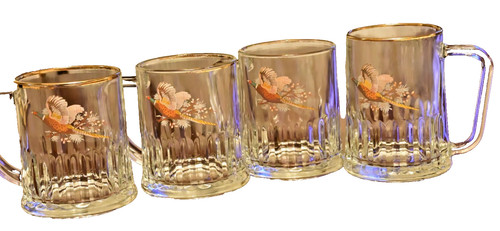 Glass tankards with pheasant
