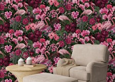 Tropical Flowers and Flamingo