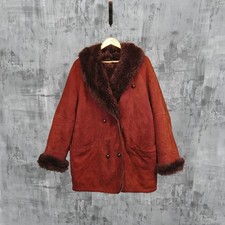 Finlandia Shearling Coat 92 Model Rust Brown Faux Fur Trim Women’s XL Vintage