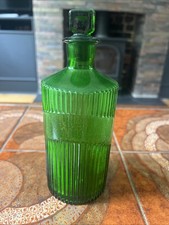 Antique Emerald Green Glass Chemist Poison Ribbed Bottle With Stopper