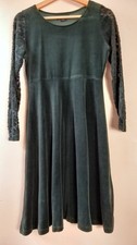 Vintage Monsoon teal velvet floral mesh dress whimsy goth skater sz 12 fit 10
