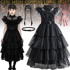 Kids Girls Wednesday The Addams Family Costume Halloween Dress Birthday Party CZ