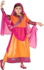 Girls Bollywood Sari Costume  + Veil Kids Indian Belly Dancer Saree Fancy Dress