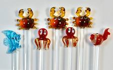 Glass Swizzle Sticks x 7 Featuring Sea Creatures: Crabs, Octopus, Fish, Murano?