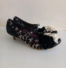Irregular Choice Daisy Dayz  Black Bird Print Kitten Heel Shoes In Box UK7 EU40