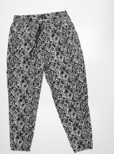Marks and Spencer Women's Black Geometric Print Trousers Size 16