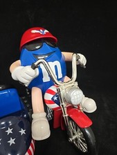 M&M Mars Candy Dispenser Red, White & Blue Motorcycle w/ Side Car Freedom Rider