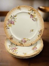 4 ANTIQUE DINNER PLATES Sampson Bridgwood & Son Floral Pink Peach 10.5”