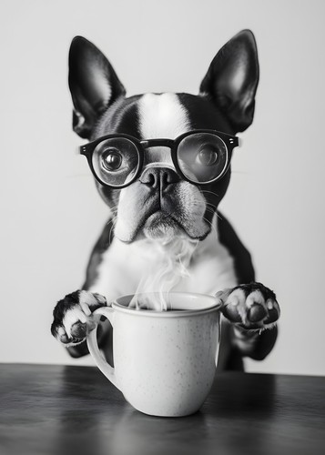 Boston terrier dog - dog, drinking