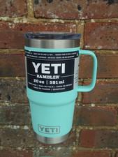 YETI Rambler 20 oz travel mug flask  turquoise blue with handle MARKS