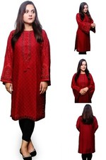 Medium Size Women Ladies Kurta Kurti Khaddar Maroon Embroidery Winter Tunic
