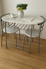 Dining Room Table and 2 Chairs Small Kitchen Breakfast Furniture Compact Marble