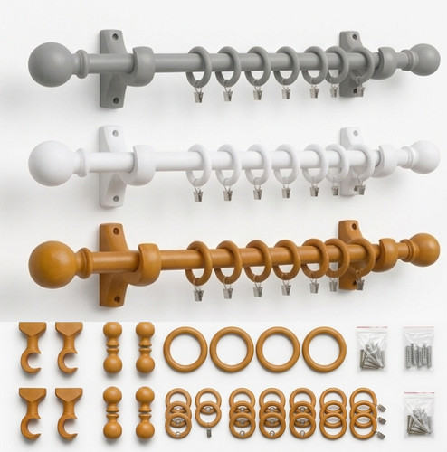Wooden curtain pole set - wooden,