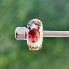 trollbeads OOAK unique glass bead Christmas white pink glitter reindeer critter