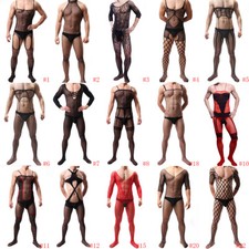Men Sexy Mesh Sheer Body Stockings Pantyhose Bodysuit Underwear Jumpsuit Romper