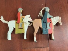 RARE Vintage Tournament Knight and Horse Set of 4 Handmade Wood Toy Waldorf