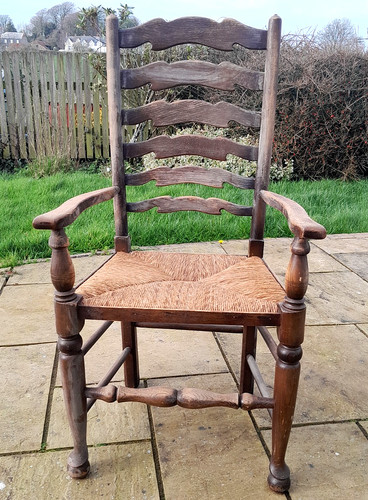 Vintage carved oak ladder - carved,