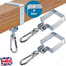 Set of 2 Swing Hooks Clamps with Carabiner For Square Edge Wood 9 x 9 cm 200KG