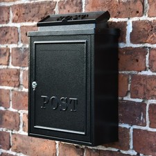 'Norfolk' Black Simplistic Wall Mounted Post Box - Locking Letter Mail Box