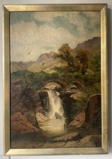 Original Antique Victorian Architectural Landscape Oil On Canvas Painting