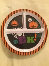 Halloween section plate 3 divided pumpkin spider stripes melamine nonslip