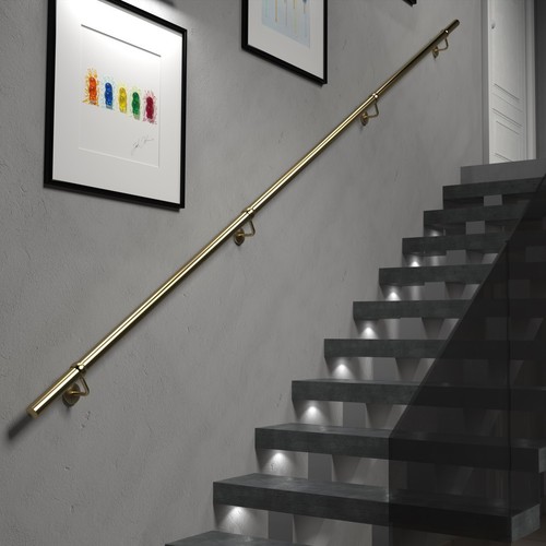 Brass stair handrail wall - brass,