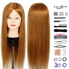 Training Head 100% Real Hair Practice Hairdressing Styling Mannequin Doll Clamp