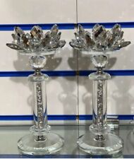Set Of 2 Large Bling Crushed Diamond Crystal Glass Tealight Candle Holder Lotus
