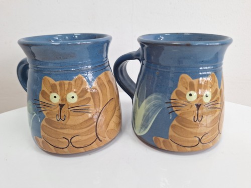Studio pottery cat mugs - , hand