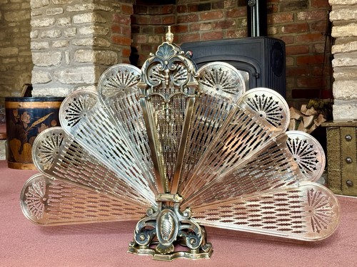 Vintage brass peacock fan fire - vintage,
