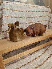 Studio Pottery Piggy Rustic Ceramic Pig Folk Art Style Artist X 2 Ornament 