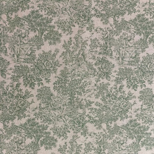 Vintage toile green fabric - vintage,