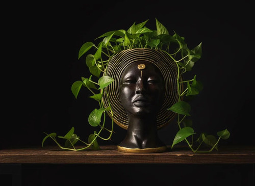 Gold head planter art - gold,