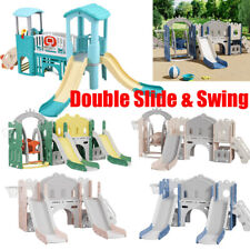 Kids Toddler Double Slide and Swing Set Kids Castle Climber Basketball Playset