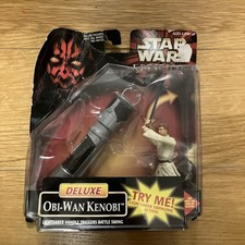 Rare Star Wars Episode 1 Obi-Wan Kenobi & Lightsaber Deluxe Figure by Hasbro