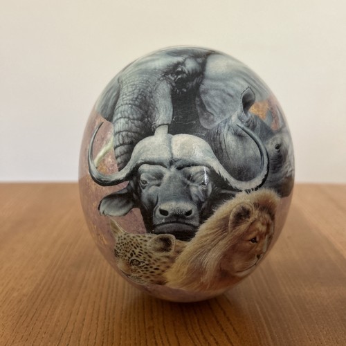 Ostrich egg decorated with map - with,