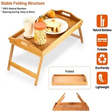 Bamboo Wooden Bed Tray With Folding Legs Breakfast Serving Lap Tray Table Mate
