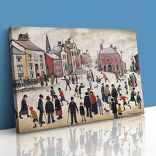 People Standing About LS Lowry Canvas Framed Print Picture Wall Art
