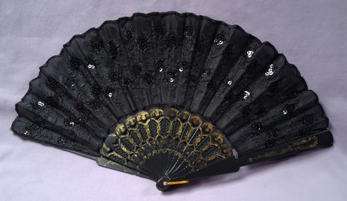 Vintage black hand fan with - black,