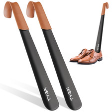TYGA STORE Metal Shoe Horn– 42cm Long Shoehorn Black With Leather Handled