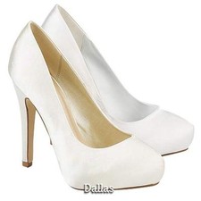LADIES WEDDING SHOES WOMENS HIGH HEELS PROM SATIN BRIDAL WHITE IVORY COURT SHOES