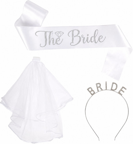 Bride sash veil headband set - sash,