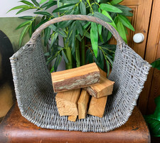 VINTAGE LARGE WOVEN WILLOW WICKER FIRESIDE LOG BASKET CARRIER TRUG RUSTIC DECOR