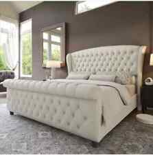 Luxury Tulip Wing Sleigh Bed With/Without Ottoman Gas Lift Storage in Soft Plush