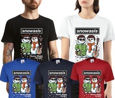 Snowasis T-Shirt Snowmen Oasis Christmas Music Some Might Sleigh Unisex Tee Tops