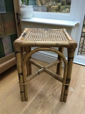 Vintage small bamboo stool with rattan seat