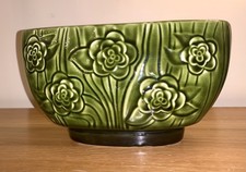 Oval SylvaC Planter 4826 Floral Pattern Green Ceramic Made in England 